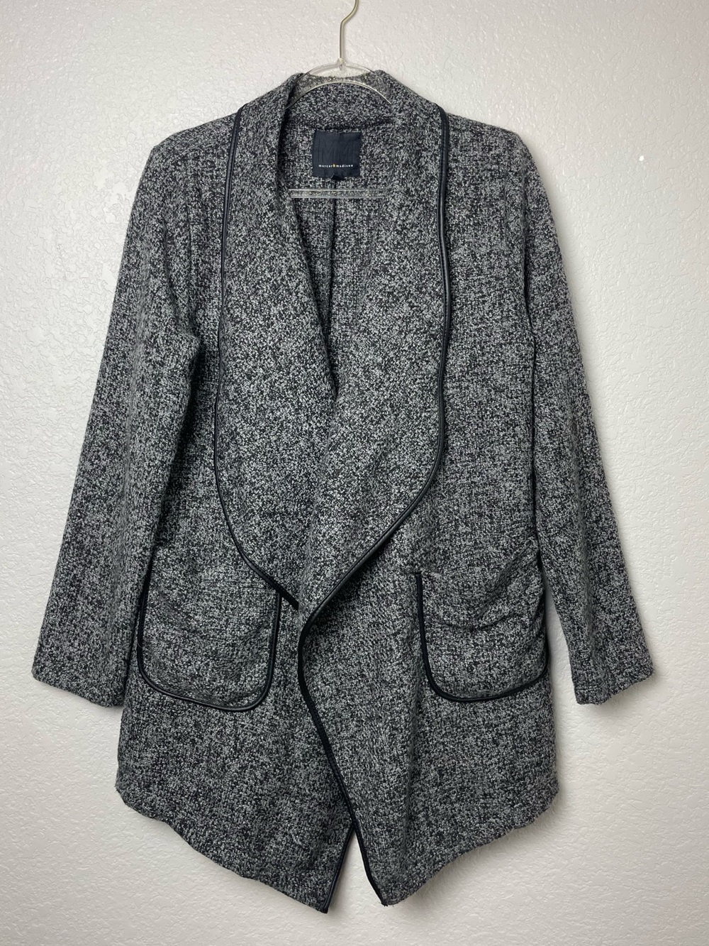 mercer & madison Charcoal Marled Open Front Wool Knit Blazer Size XL